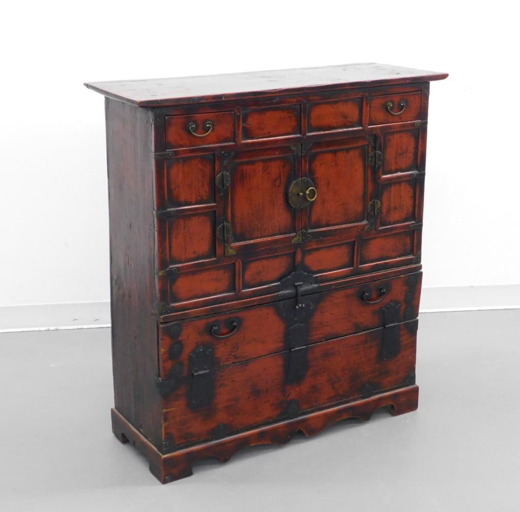 Japanese Meiji Period Red Lacquer Tansu Chest (1 of 9)