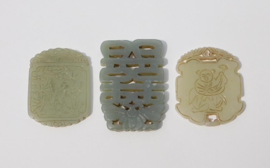 3PC Chinese Qing Dynasty Carved Jade Medallions (1 of 6)
