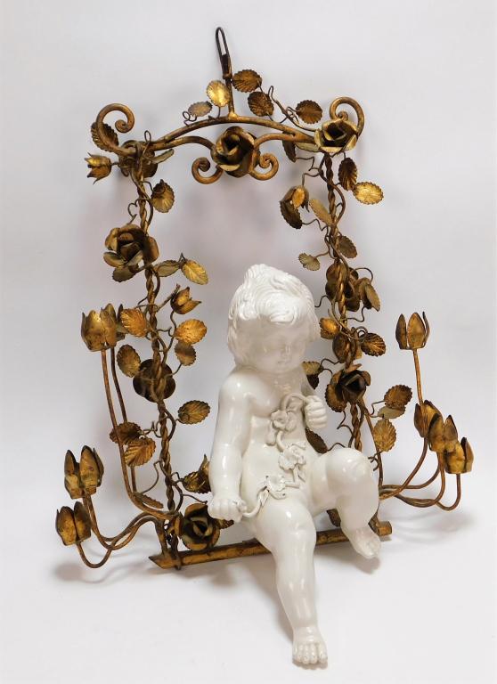 Italian Gilt Toleware & Porcelain Wall Sculpture (1 of 9)
