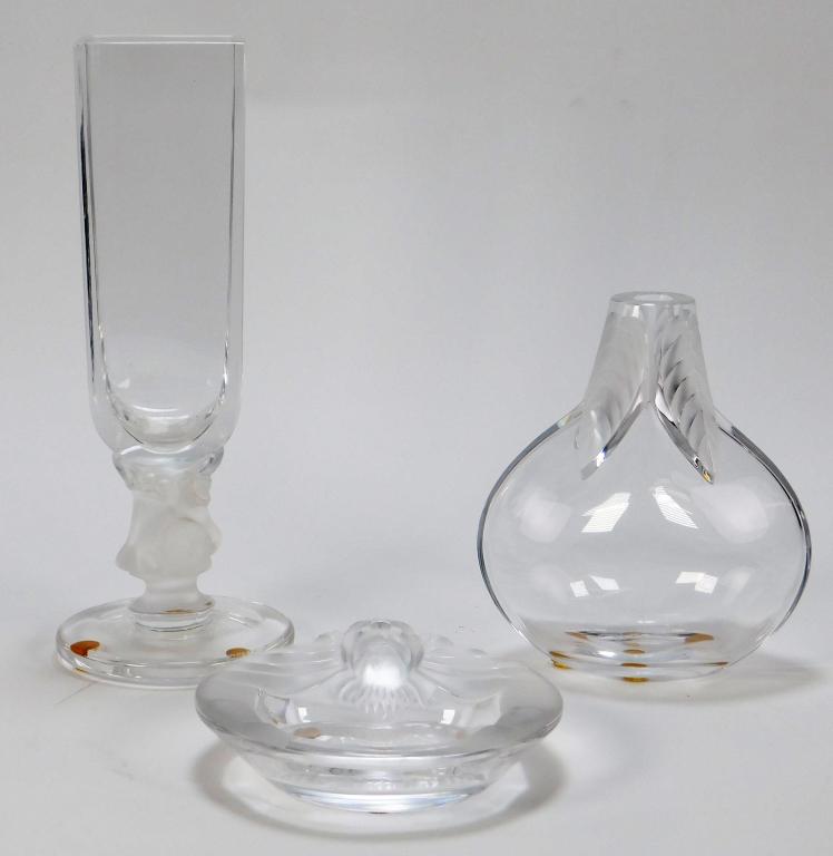 3PC Lalique Figural Vase & Ashtray Group (1 of 8)
