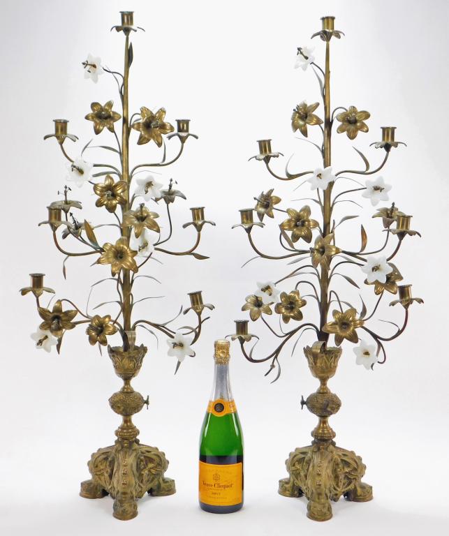 PR European Tole Brass Opaline Glass Candelabrum (1 of 9)