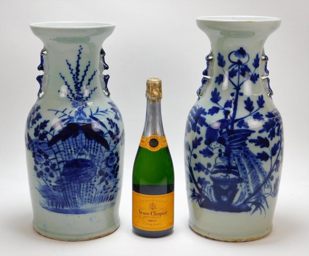 2PC Chinese Blue & White Canton Vases (1 of 6)