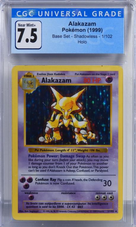 1999 Pokemon Base Set Shadowless Alakazam CGC 7.5 (1 of 2)