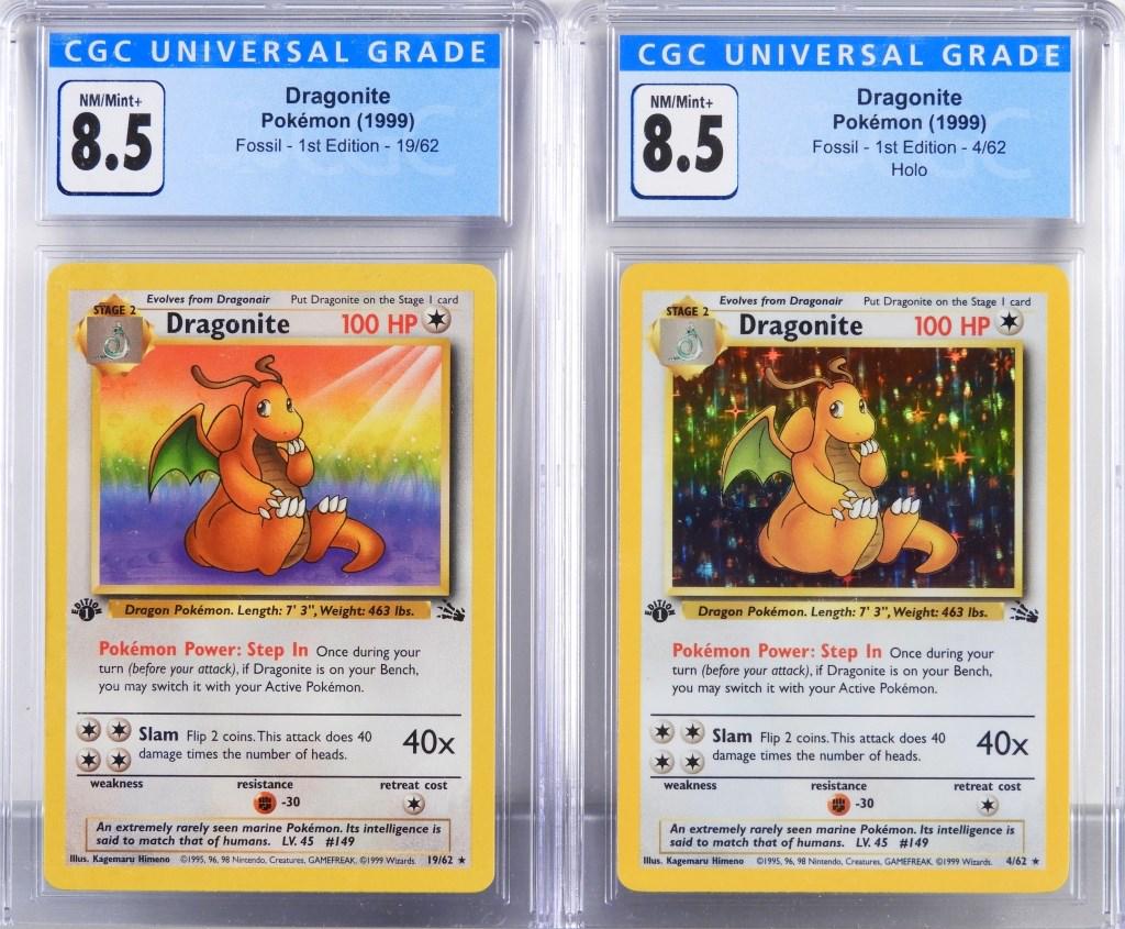 2PC 1999 Pokemon Fossil 1st Ed. Dragonite CGC 8.5 (1 of 2)