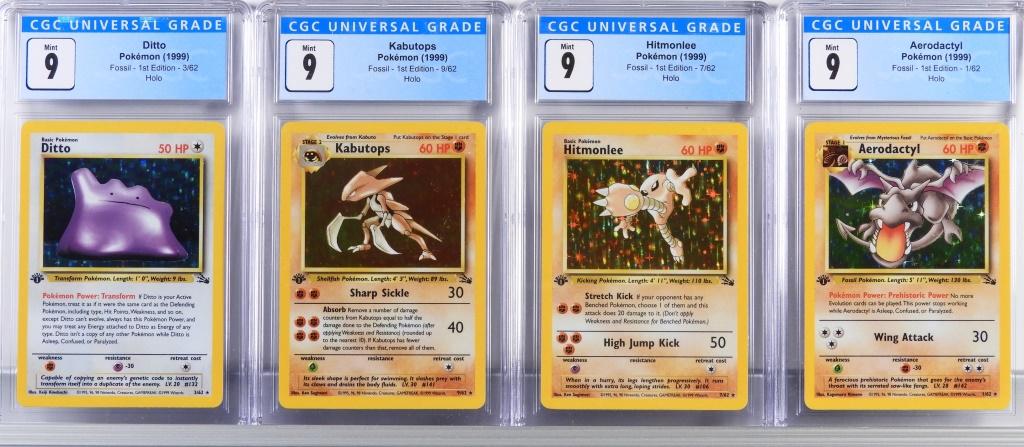 4 1999 Pokemon Fossil 1st Ed CGC 9 Holo Card Group (1 of 2)