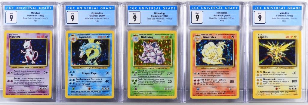 5PC 1999 Pokemon Base Unl. CGC 9 Holo Card Group (1 of 2)