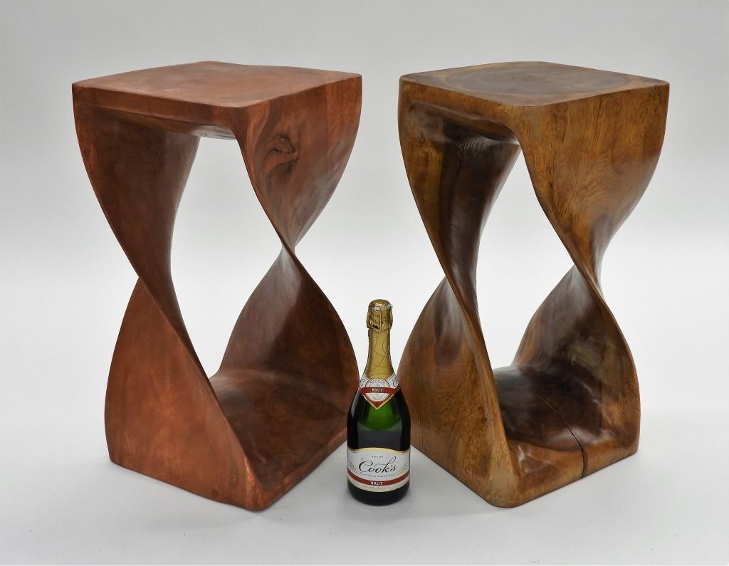 2PC MCM Carved Wood Side Tables (1 of 6)