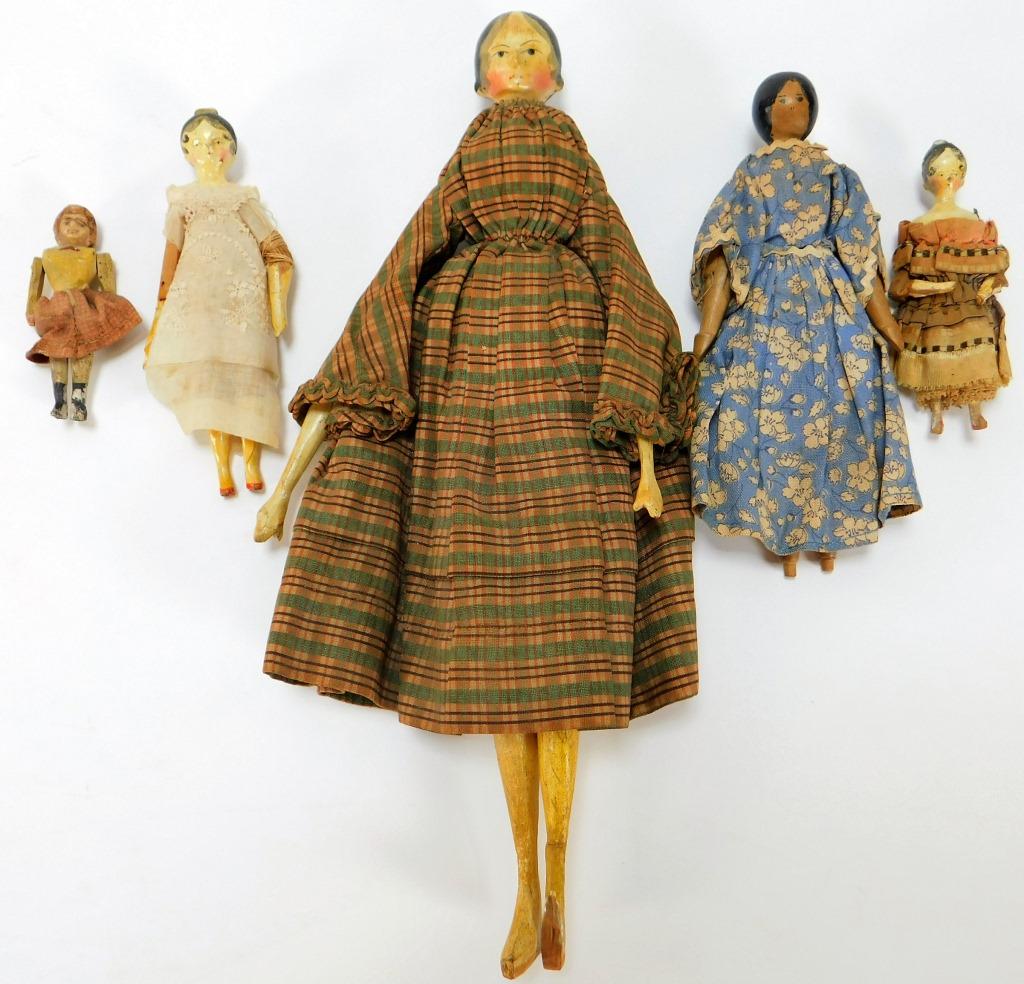 5PC Victorian Carved Wood Dolls (1 of 7)