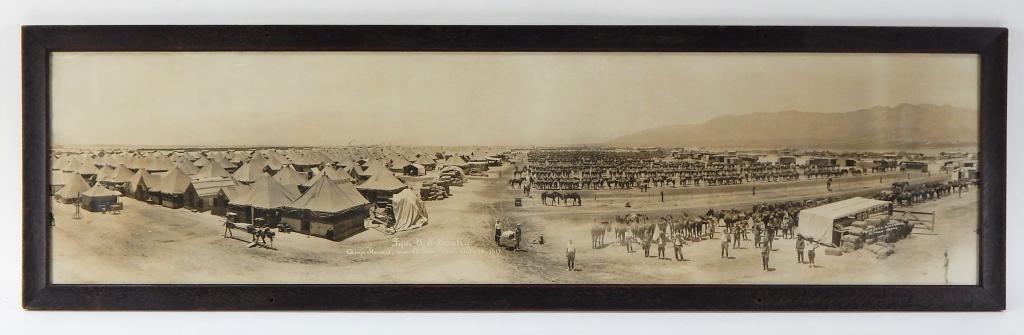 Yard-long Photo of the 5th U.S. Cavalry: United States,C. 1917 Framed image of the 5th U.S. Cavalry showing their camp, tents, horses and men, marked on the bottom center "Fifth U.S. Cavalry./Camp "Stewart," Near El Paso, Texas, July 14- 191