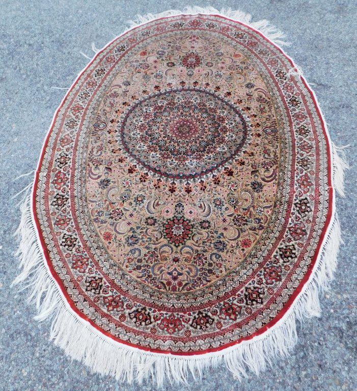 Middle Eastern Round Oblong Silk Rug (1 of 4)