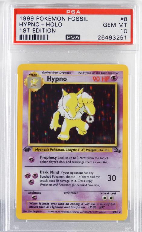 1999 Pokemon Fossil 1st Ed. Hypno PSA 10 Holo (1 of 2)