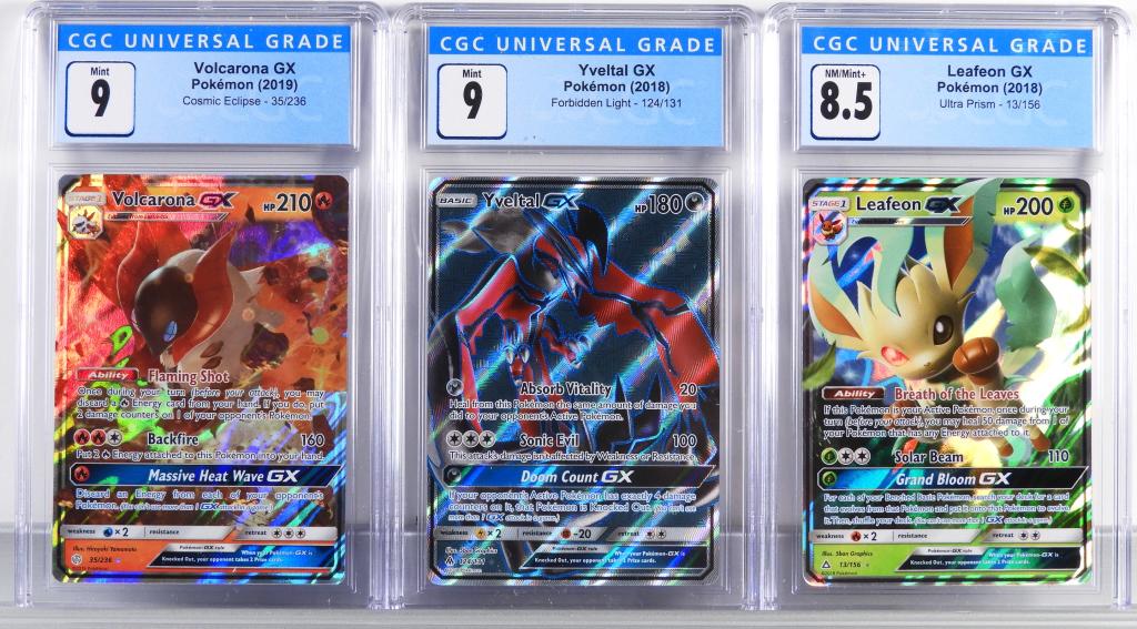 3PC Pokemon Leafeon Yveltal Volcarona GX CGC Group (1 of 2)