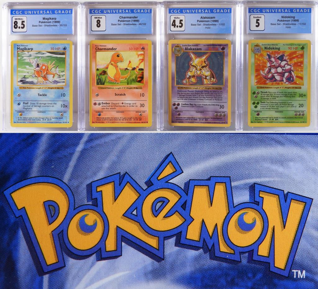4PC 1999 Pokemon Base Shadowless CGC Card Group (1 of 2)