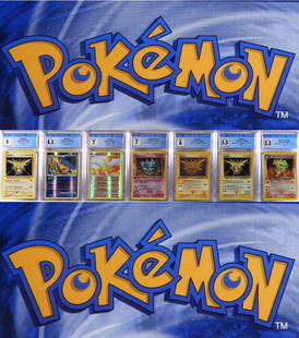 7PC Pokemon Base Neo Evolutions CGC Card Group: United States,1999-2016 Group includes 1999 Pokemon Base Unlimited Zapdos (CGC 5.5), Fossil 1st edition non-holo Zapdos (CGC 6), 2001 New Revelation 1st edition Misdreavus (CGC 7), 2002 Neo Destiny 1s