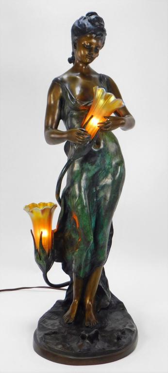 Aft. Auguste Moreau Art Nouveau Bronze Lamp (1 of 8)