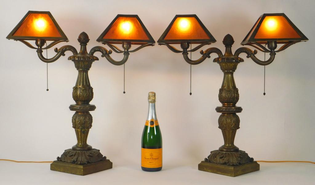 PR Bronze Acanthus Leaf Banker Style Desk Lamps (1 of 8)