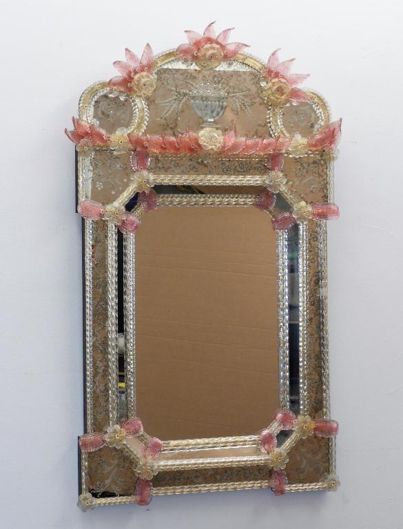 Venetian Pink & Colorless Glass Flower Wall Mirror (1 of 5)