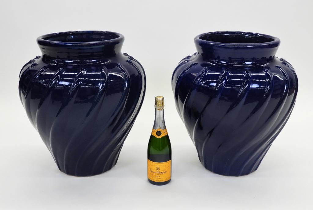 PR LG Antique Ohio Pottery Cobalt Jardiniere Vases (1 of 5)