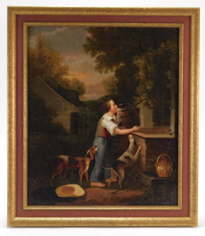 19C American Farm Boy & Dog Genre Painting (1 of 6)