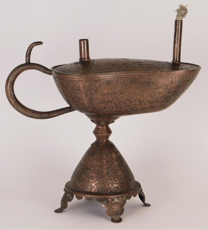 Indo Persian Figural Mermaid Footed Oil Lamp (1 of 9)