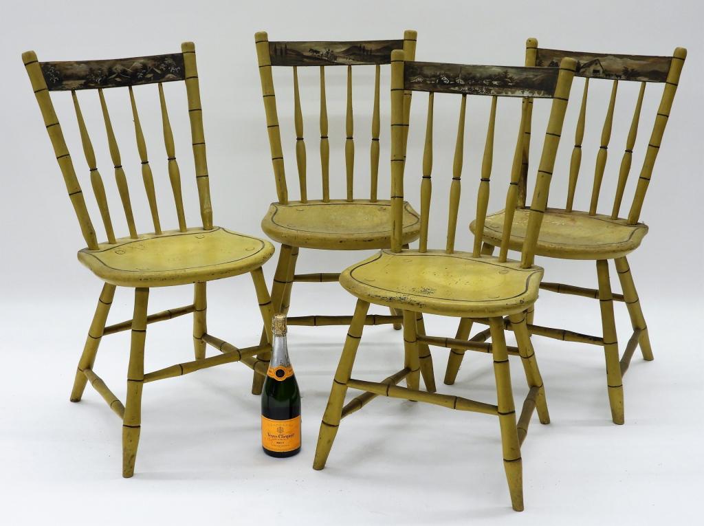 4PC Yellow Painted Landscape Windsor Chairs (1 of 12)