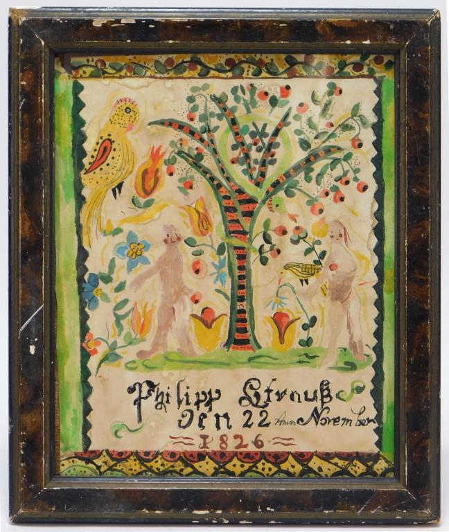 Adam & Eve Religious Fraktur WC Painting (1 of 5)