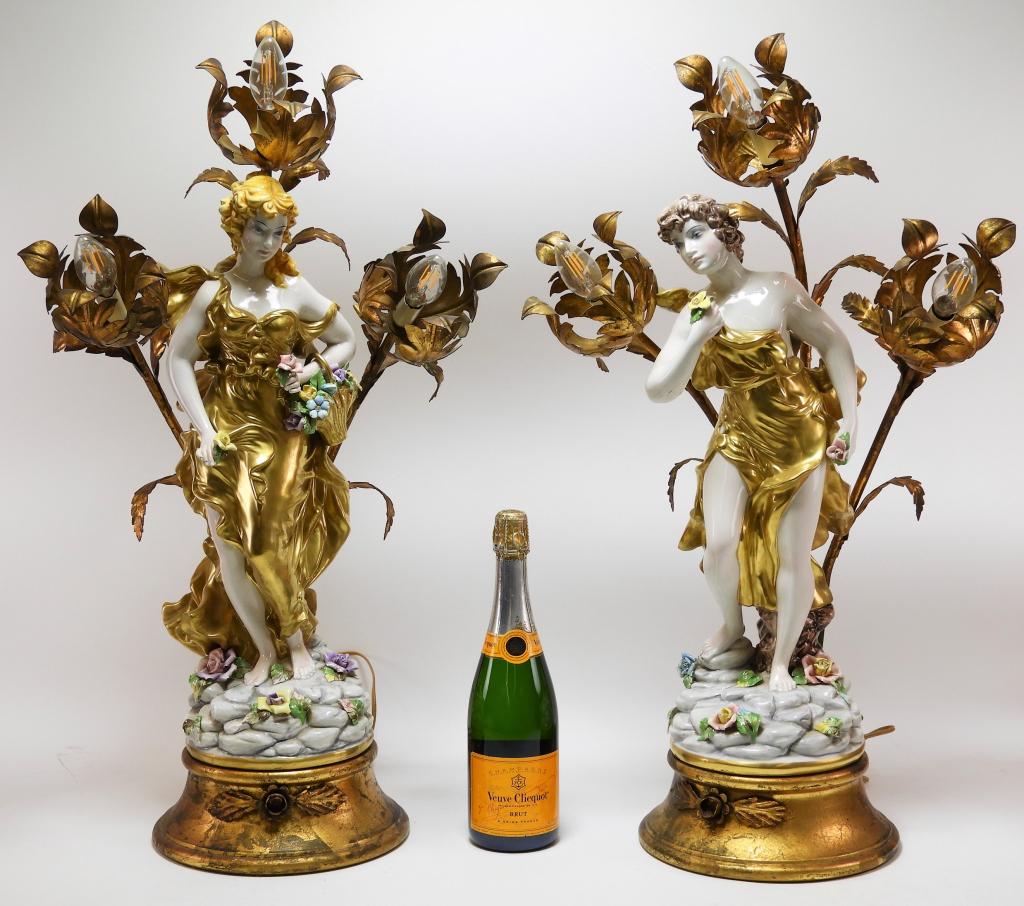 PR Italian Figural Porcelain Art Nouveau Lamps (1 of 11)