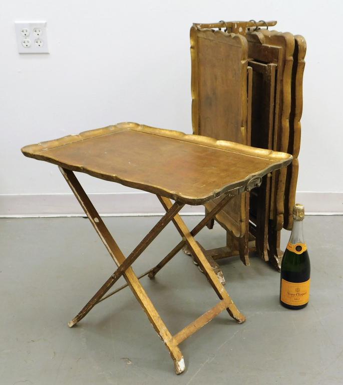 5PC Florentine Carved Wood Folding Tables w/ Stand (1 of 7)