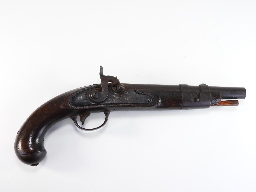 U.S Model 1816 Confederate Conversion Pistol: United States C. 1817-20 .55 bore, walnut stock with light cartouche marks, lock marked "S. NORTH" over an eagle and "US" and "MIDLN. CONN.," with a Fayetteville conversion, proof marks on the breech,