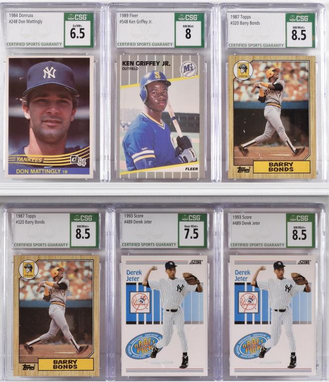 6PC Bonds Mattingly Griffey Jr. Jeter CSG Card Lot (1 of 2)
