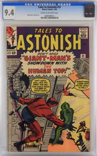 Marvel Comics Tales to Astonish #51 CGC 9.4: United States,1964 Marvel Comics Tales to Astonish issue 51 from January, 1964. The book featured the second appearance of the Human Top and Jack Kirby art and cover showcasing Giant-Man and the