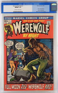 Marvel Werewolf by Night #1 CGC 9.8: United Sates,1972 Last of the auction but certainly not least! This could be the book of the day with unbelievable potential for the future. Marvel Comics Werewolf By Night issue 1 from September,