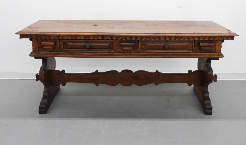 Continental Carved Wood Library Trestle Table (1 of 8)