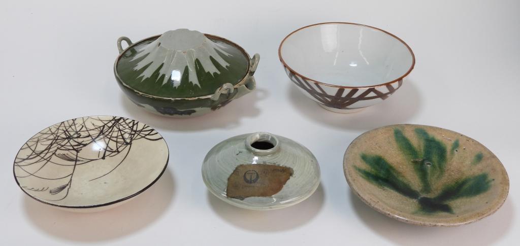 5PC Japanese Oribe & Other Pottery Vessels (1 of 10)