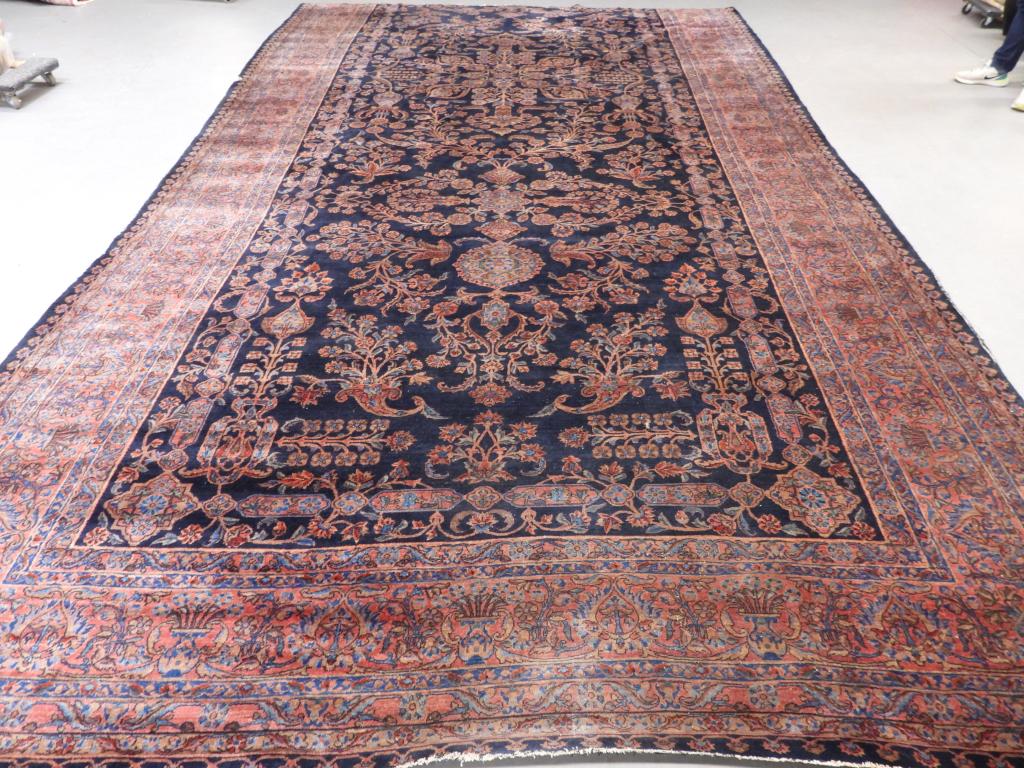 Large Antique Blue Sarouk Carpet Rug (1 of 12)