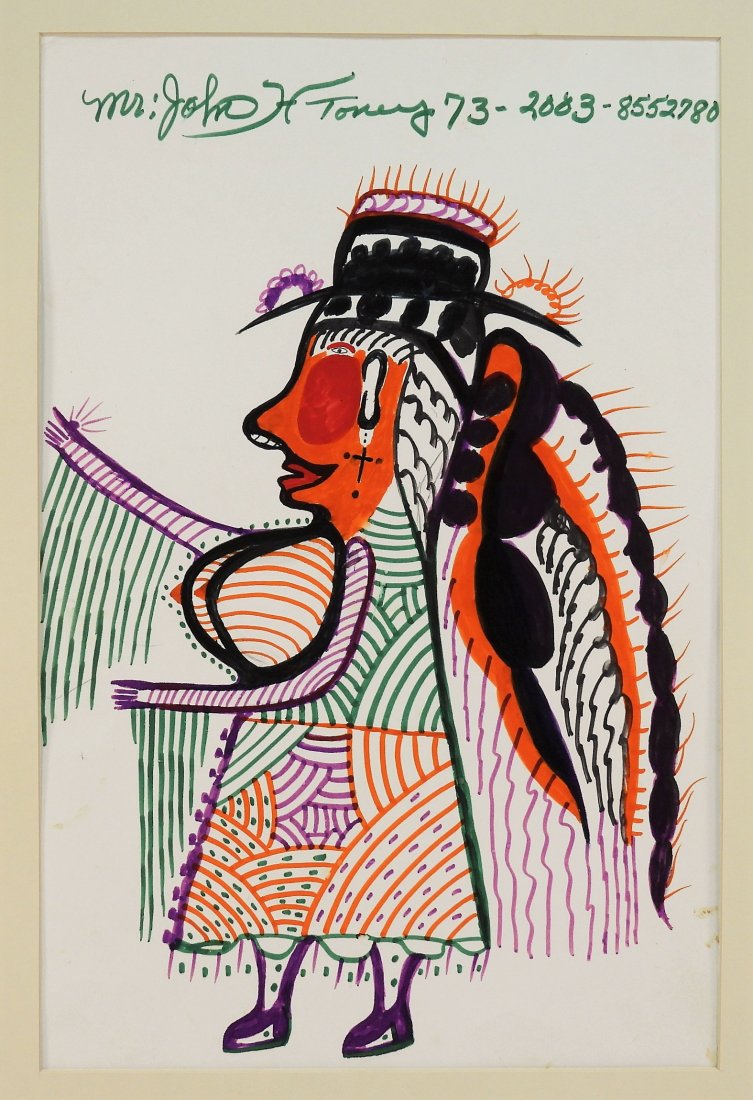 John H. Toney Folk Art Woman Illustration Drawing (1 of 8)