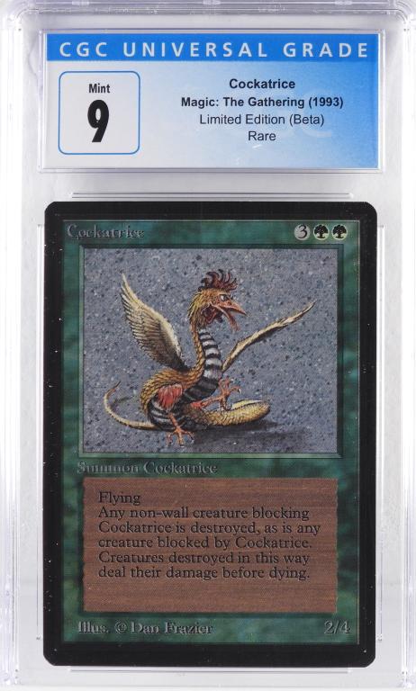 1993 Magic The Gathering Beta Cockatrice CGC 9: United States,1993 1993 Magic: The Gathering Beta Cockatrice trading card, CGC 9 Mint. All of the CGC graded MTG in the auction is from an original owner Virginia collection. CGC case 5 1/4" x 3"