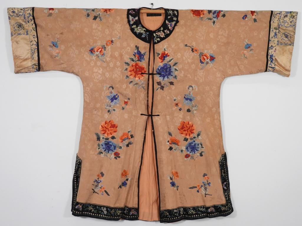 19C. Chinese Botanical Embroidered Silk Robe (1 of 7)