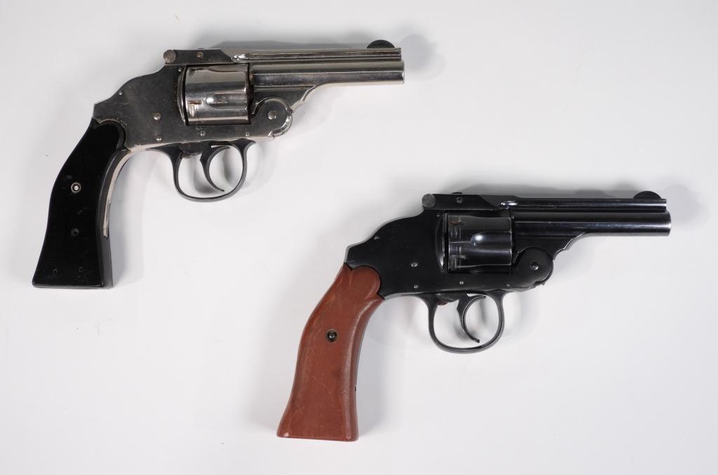 Two Revolvers: United States,C. early 20th century A Harrington & Richardson top break revolver, .38 caliber, serial number 109837, nickel finish, marked on the top of the barrel marked with address, marked on the l