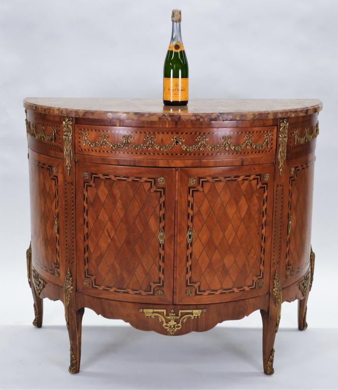 French Bronze Mounted Marquetry Demilune Commode (1 of 12)