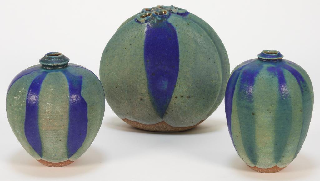 3PC Thomas Fetter Art Pottery Blue Stoneware Vases (1 of 8)