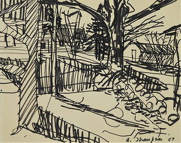 Arthur Thompson Winter Landscape Ink Drawing (1 of 7)