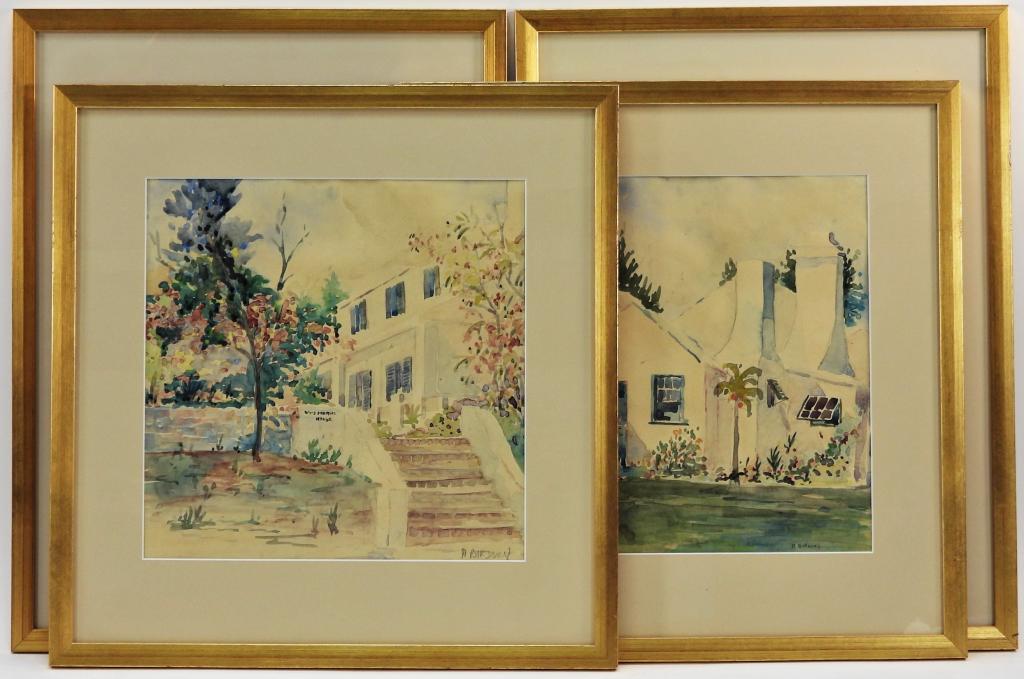 4PC Alfred Birdsey Bermuda Landscape WC Paintings (1 of 12)