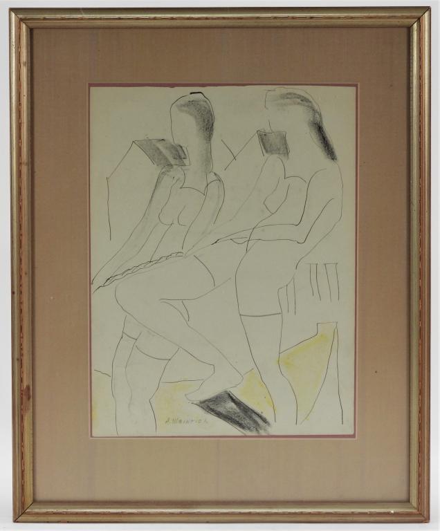 Agnes Weinrich Abstract Nudes Drawing: Agnes Weinrich Massachusetts, Iowa,1873-1946 Depicts two nude standing females in semi cubist form. Weinrich studied with French Cubist, Albert Gleizes and later on with with Charles Hawthorne and Bla