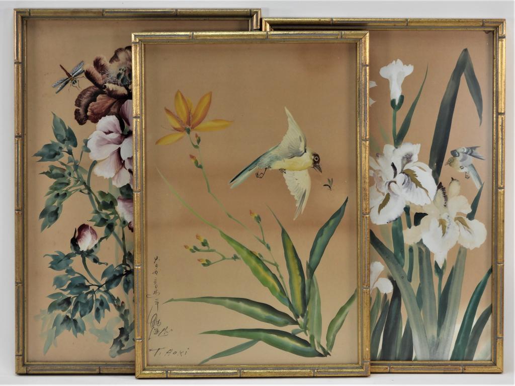 3PC Toshio Aoki Japanese Avian Botanical Paintings (1 of 11)