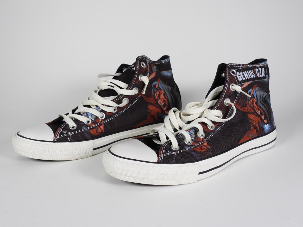 TRPL Threat Hip Hop Genius GZA Chucks Size 10: United States,2016 TRPL Threat Hip Hop Series Vol. 1 "The Genius" GZA hightop chuck style sneakers size 10 US, new old stock condition with minimal wear from age and storage within box, box with moder