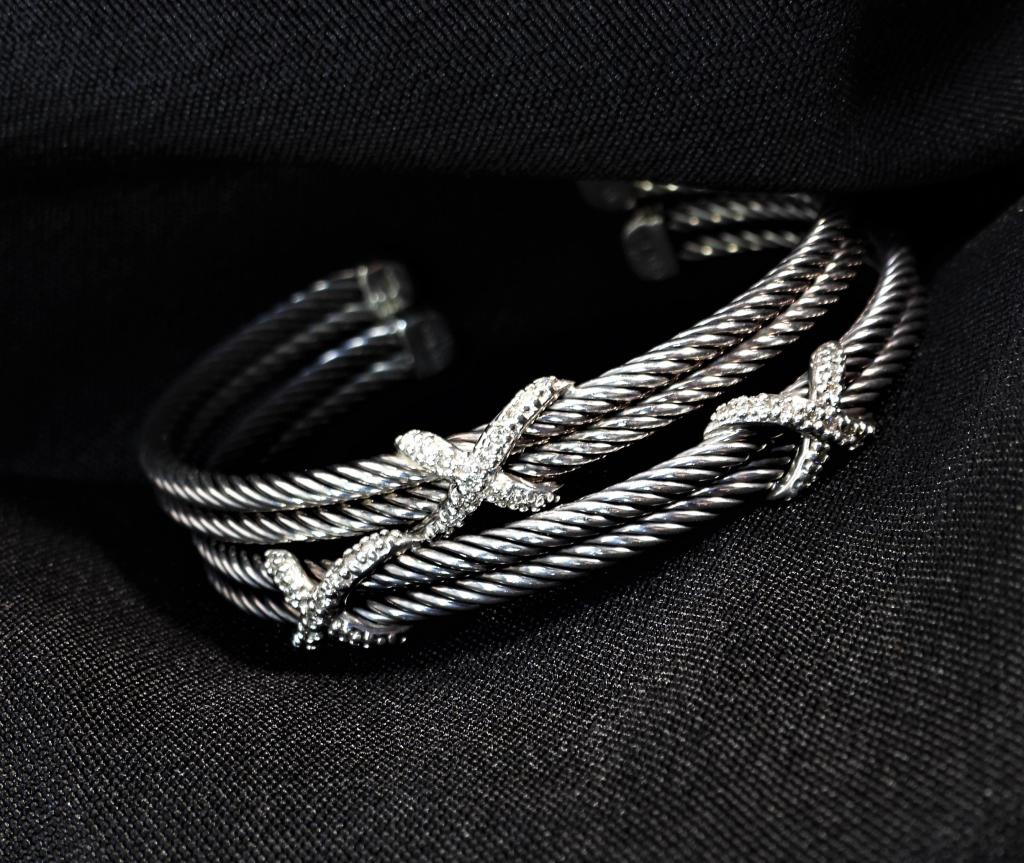 PR David Yurman Sterling & Diamond Cuff Bracelets (1 of 6)