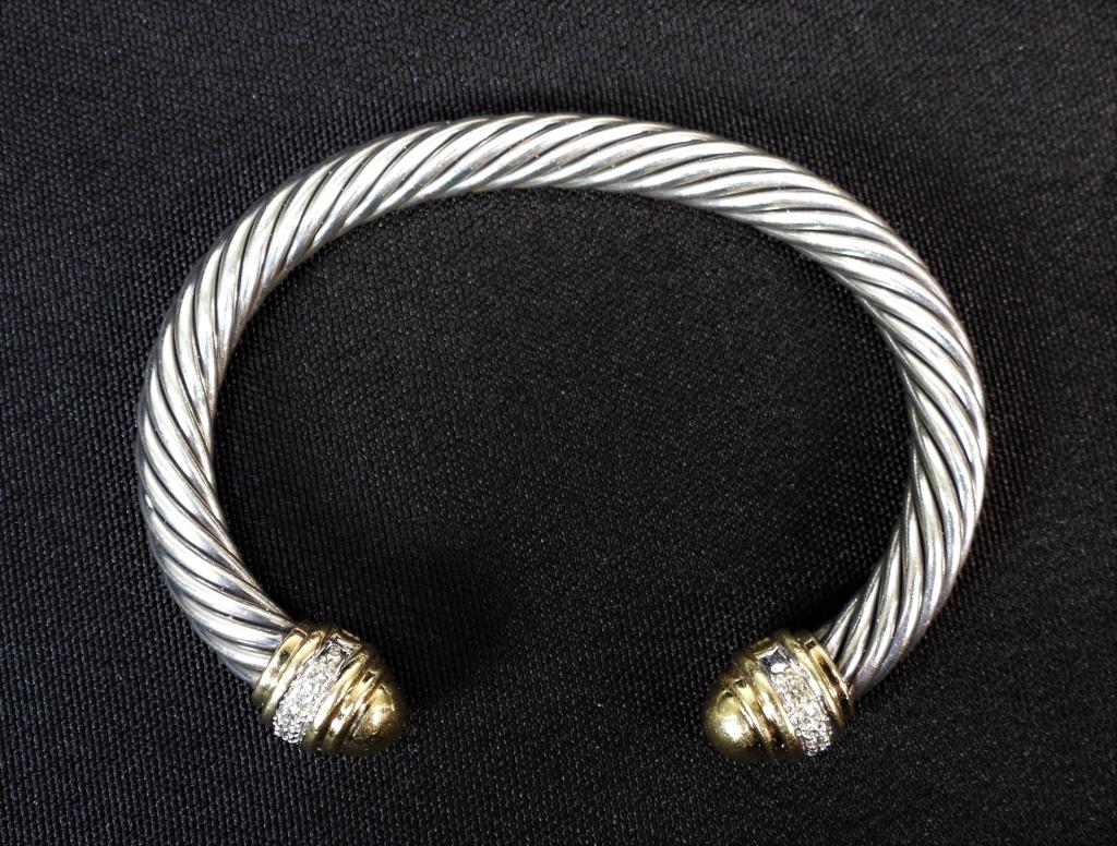 David Yurman 18K Gold Sterling & Diamond Bracelet (1 of 6)