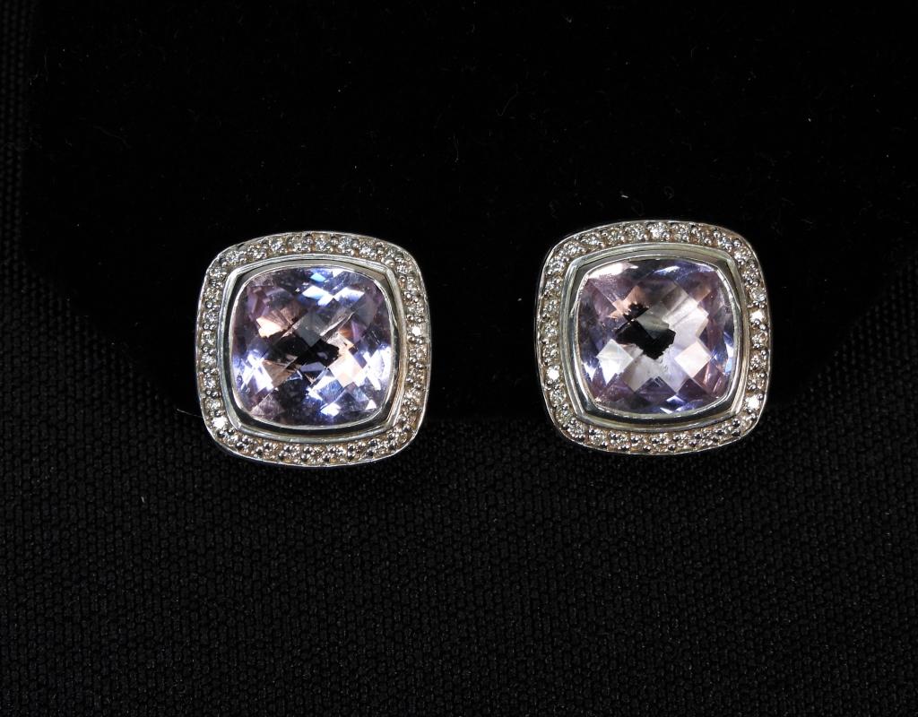 David Yurman Sterling Amethyst Diamond Earrings (1 of 5)
