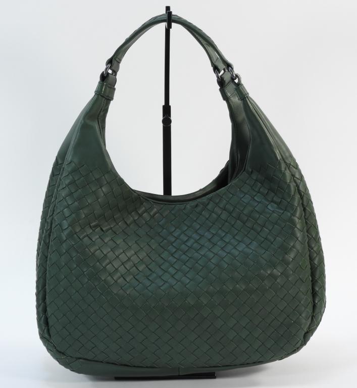 Bottega Veneta Deep Green Leather Basket Weave Bag (1 of 8)